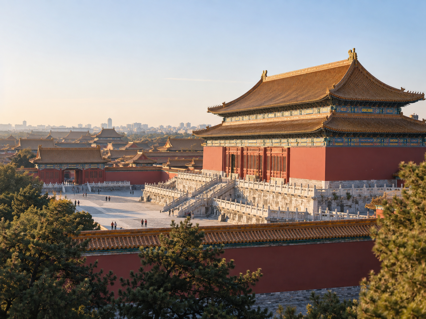 Rooftops and courtyard of the Forbidden City in morning light